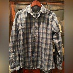 Robert Barakett Blue Checkered Plaid Button Down Shirt
